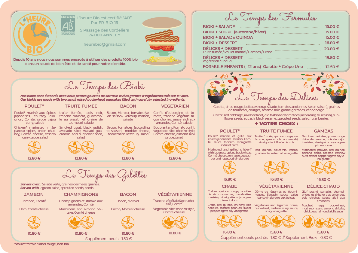 Menu L'heure Bio - Recto