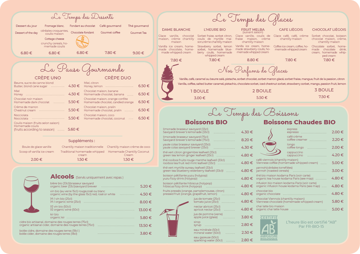 Menu L'heure Bio - Verso